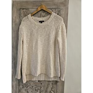 Ann Taylor Warm Toned Cream Marled Crew Neck Slouchy Sweater Size M Wool Blend